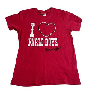Red “I love farm boys” shirt by Farm Girl • Size Medium